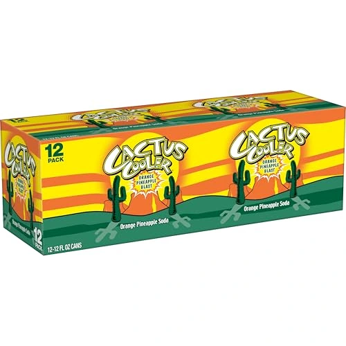 A twelve-can Cactus Cooler carton, viewed from the side